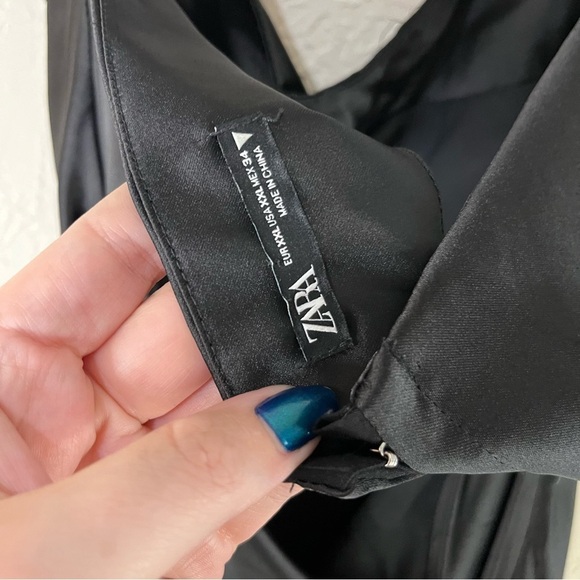 Zara Satin Effect Cut Out Back Midi Dress Black Blogger Favorite Tik Tok Viral - Picture 15 of 16